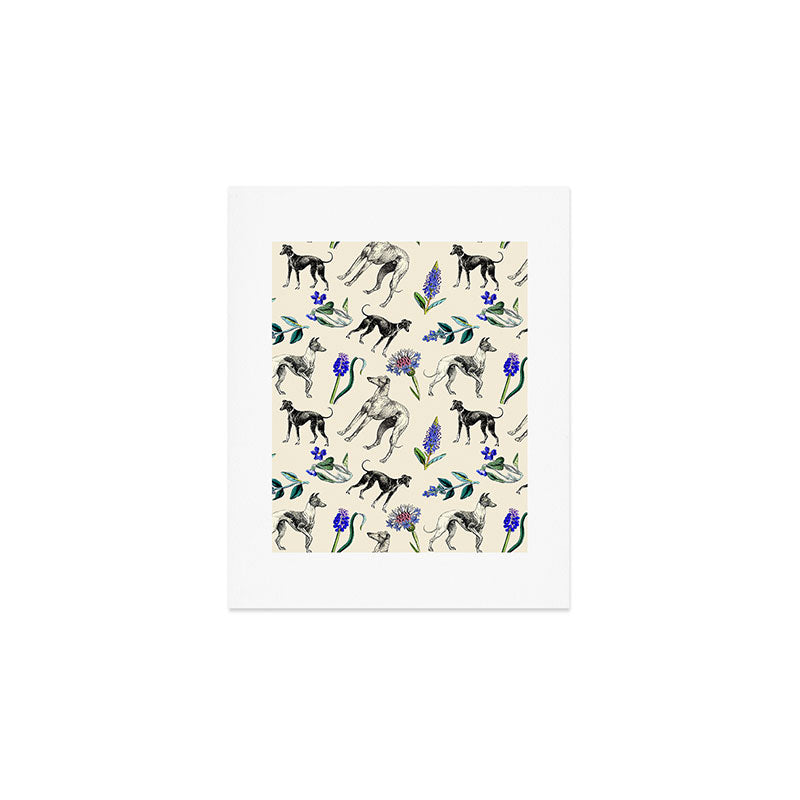 GREYHOUND DOGS and PRESSED FLOWERS Art Print Gallery Image 1