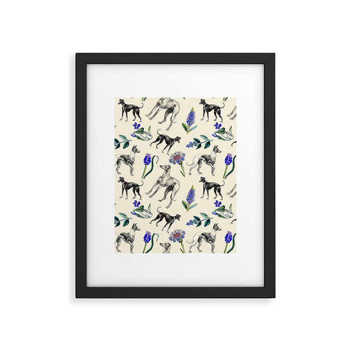 GREYHOUND DOGS and PRESSED FLOWERS Framed Art Print Gallery Image 1