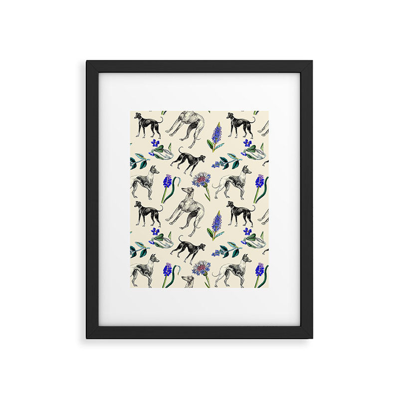 GREYHOUND DOGS and PRESSED FLOWERS Framed Art Print Gallery Image 6