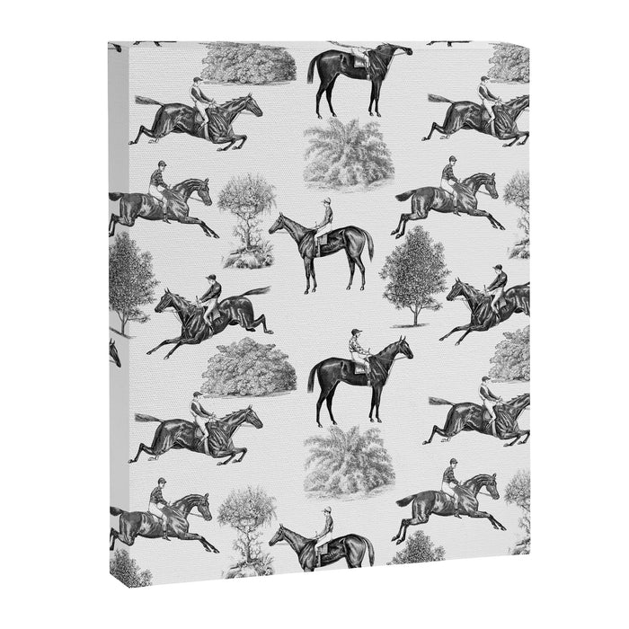 Horse Racing Black and White Toile Pattern  Canvas Print Gallery Image 1