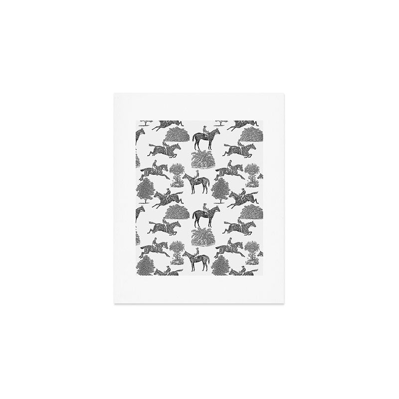 Horse Racing Black and White Toile Pattern  Art Print Gallery Image 1