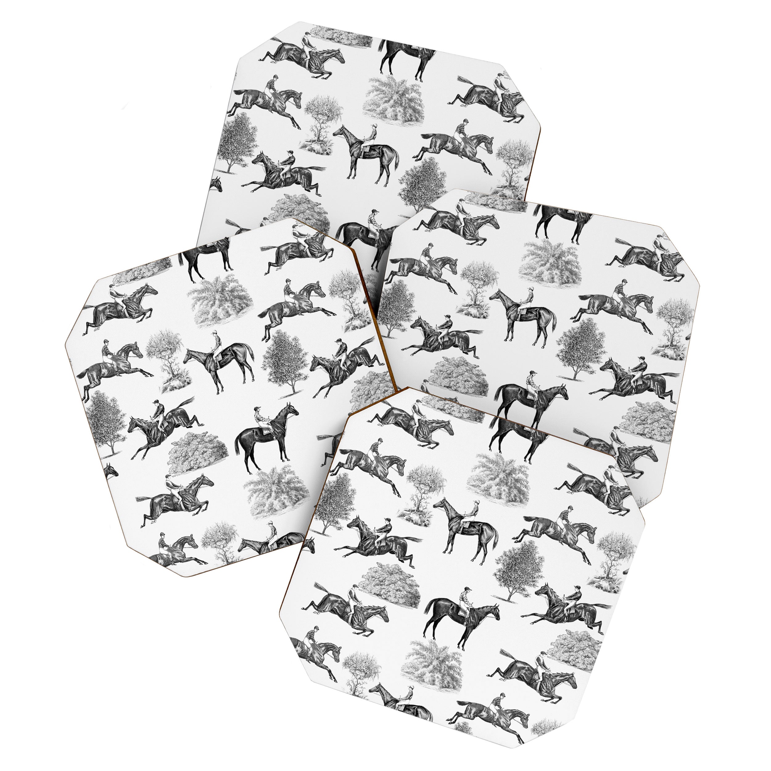 Horse Racing Black and White Toile Pattern  Coaster Gallery Image 1