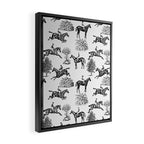 Horse Racing Black and White Toile Pattern  Framed Canvas Print Gallery Image 2