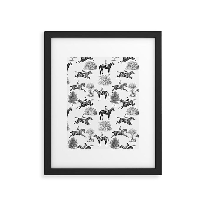 Horse Racing Black and White Toile Pattern  Framed Art Print Gallery Image 1