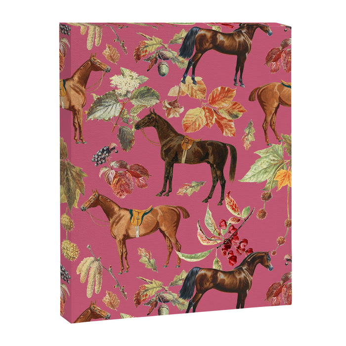 HORSES and Forest Plants on the Raspberry Pink Background  Canvas Print Gallery Image 1