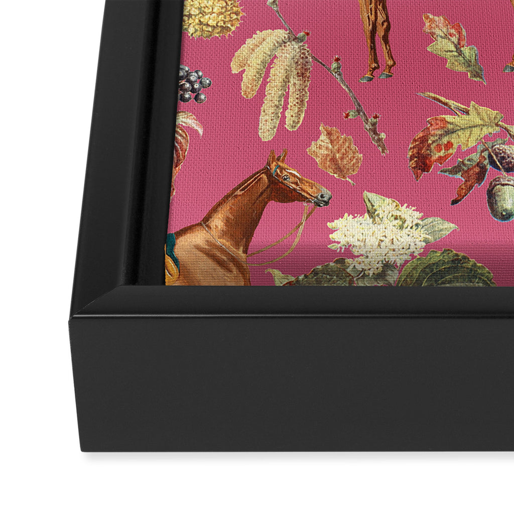 HORSES and Forest Plants on the Raspberry Pink Background  Framed Canvas Print Gallery Image 3