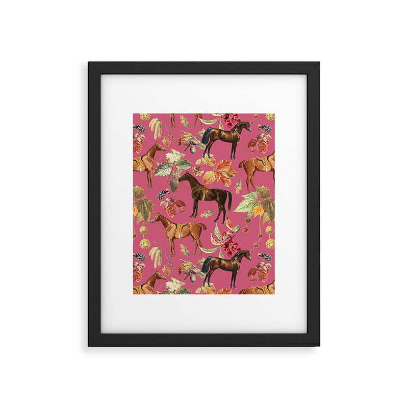 HORSES and Forest Plants on the Raspberry Pink Background  Framed Art Print Gallery Image 6