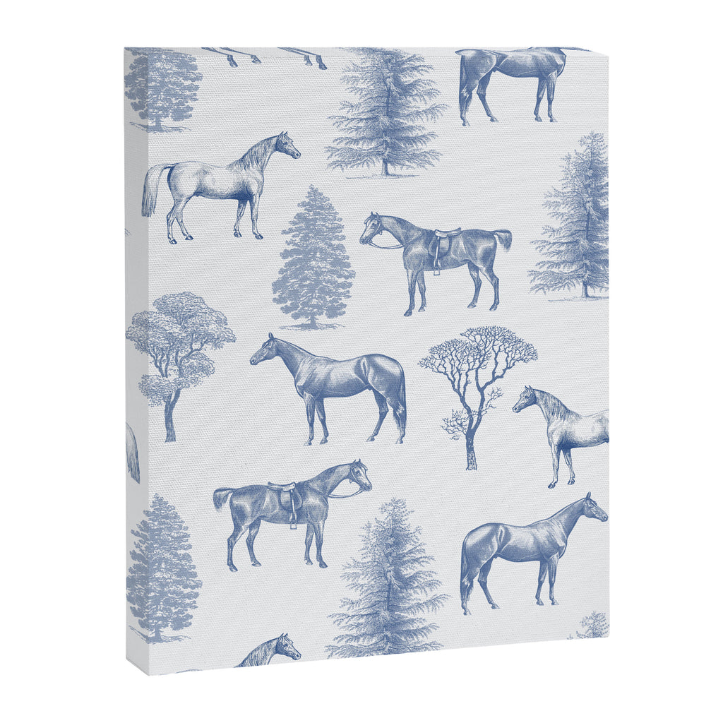 HORSES and TREES Blue Monochrome Toile Pattern  Canvas Print Gallery Image 8