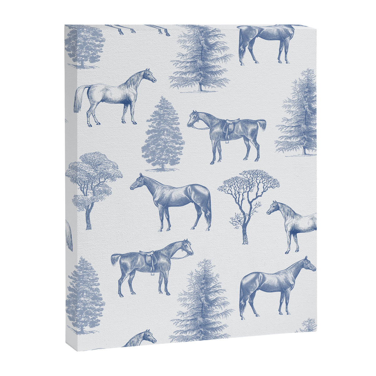 HORSES and TREES Blue Monochrome Toile Pattern  Canvas Print Gallery Image 8
