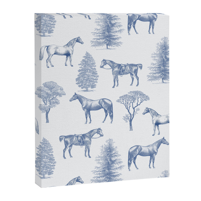 HORSES and TREES Blue Monochrome Toile Pattern  Canvas Print Gallery Image 1