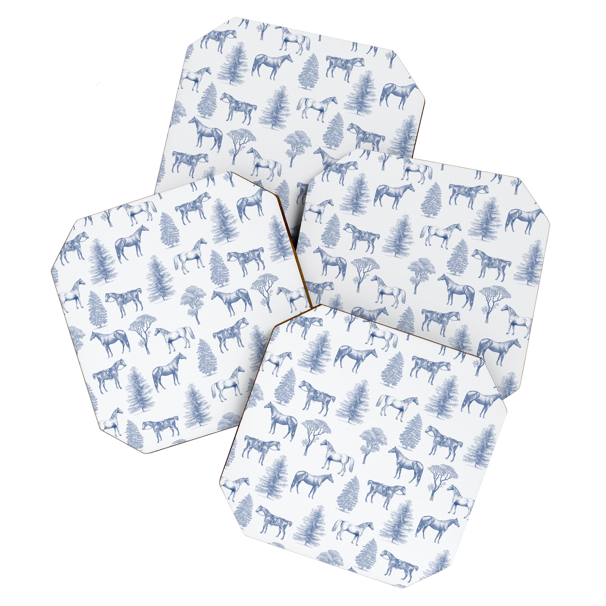 HORSES and TREES Blue Monochrome Toile Pattern  Coaster Gallery Image 1