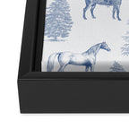 HORSES and TREES Blue Monochrome Toile Pattern  Framed Canvas Print Gallery Image 3