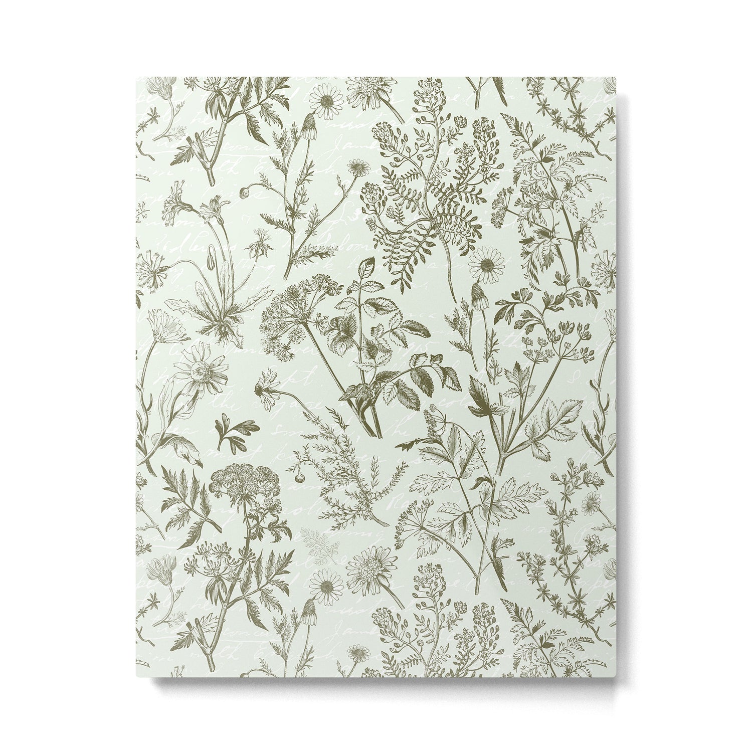 Meadow Floral Herbarium Cottagecore  Botanical Monochromatic Pattern - Pistachio Green  Metal Print Gallery Image 6