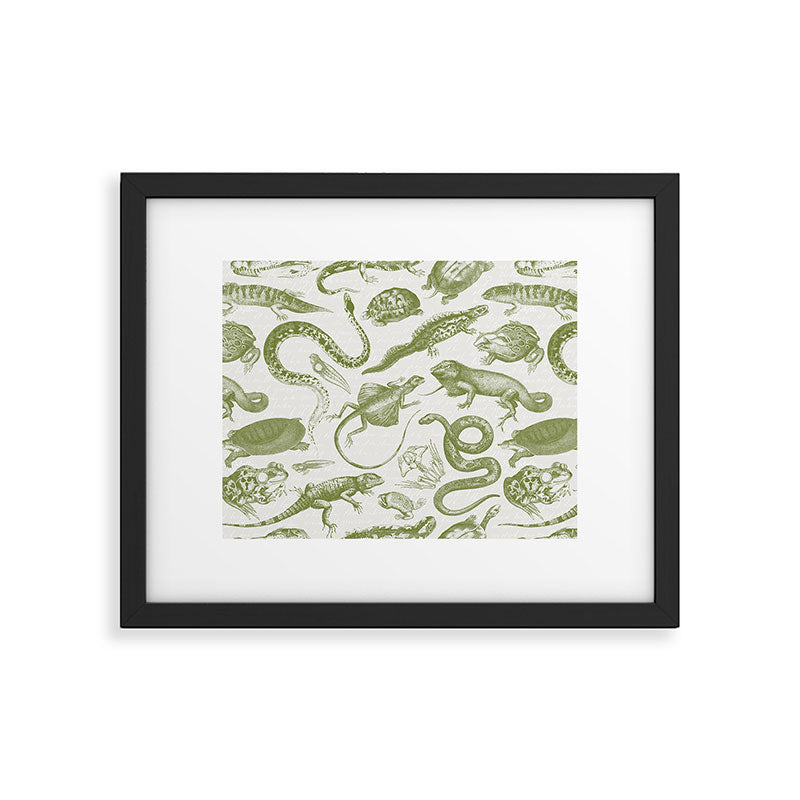 Reptiles and Amphibians Vintage Chic Monochromatic Pattern  Framed Art Print Gallery Image 1