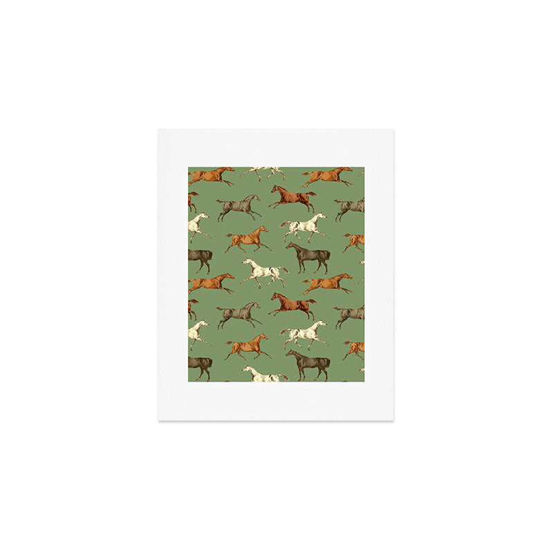 Wild Horses  Sage Green Toile Pattern  Art Print Gallery Image 1