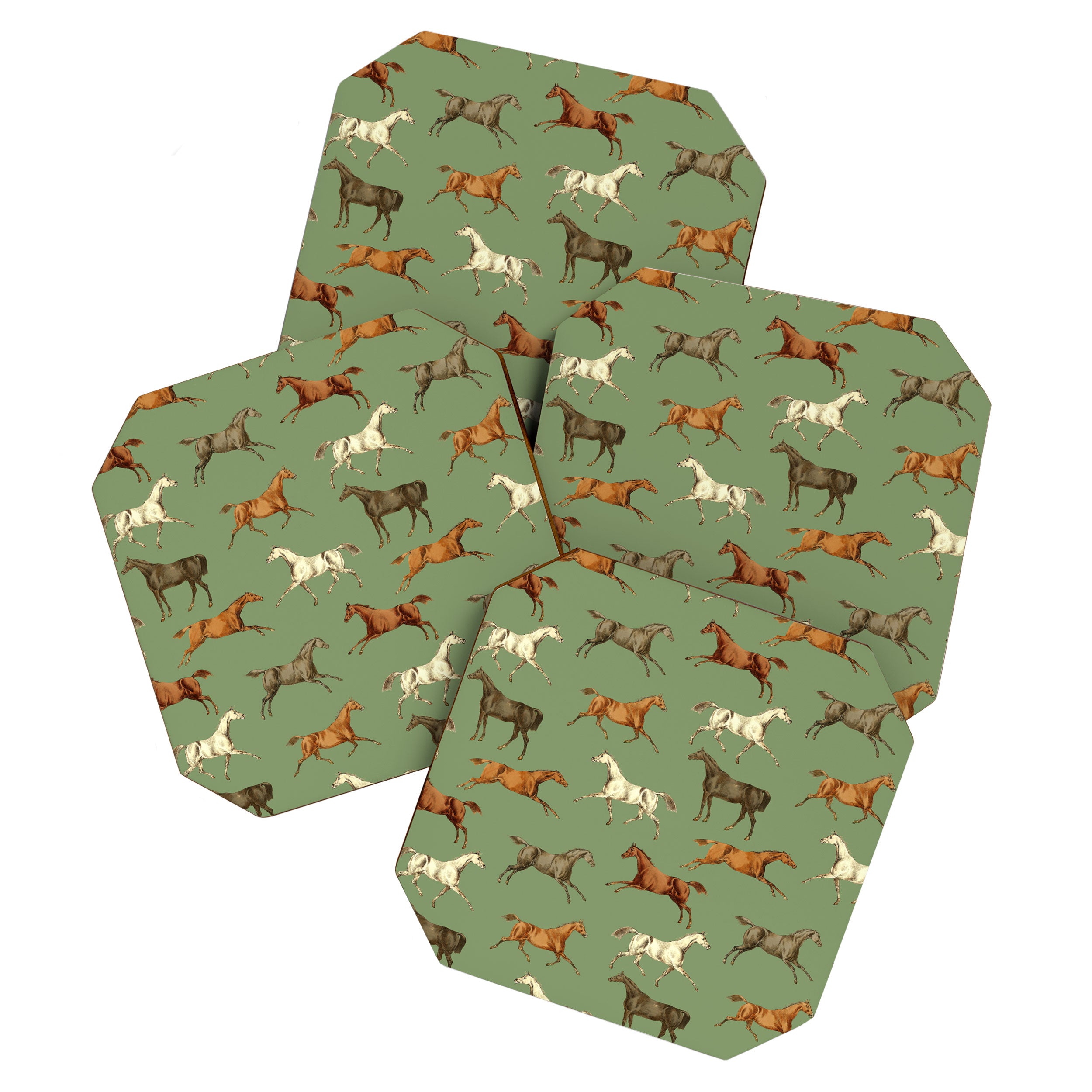 Wild Horses  Sage Green Toile Pattern  Coaster Gallery Image 1