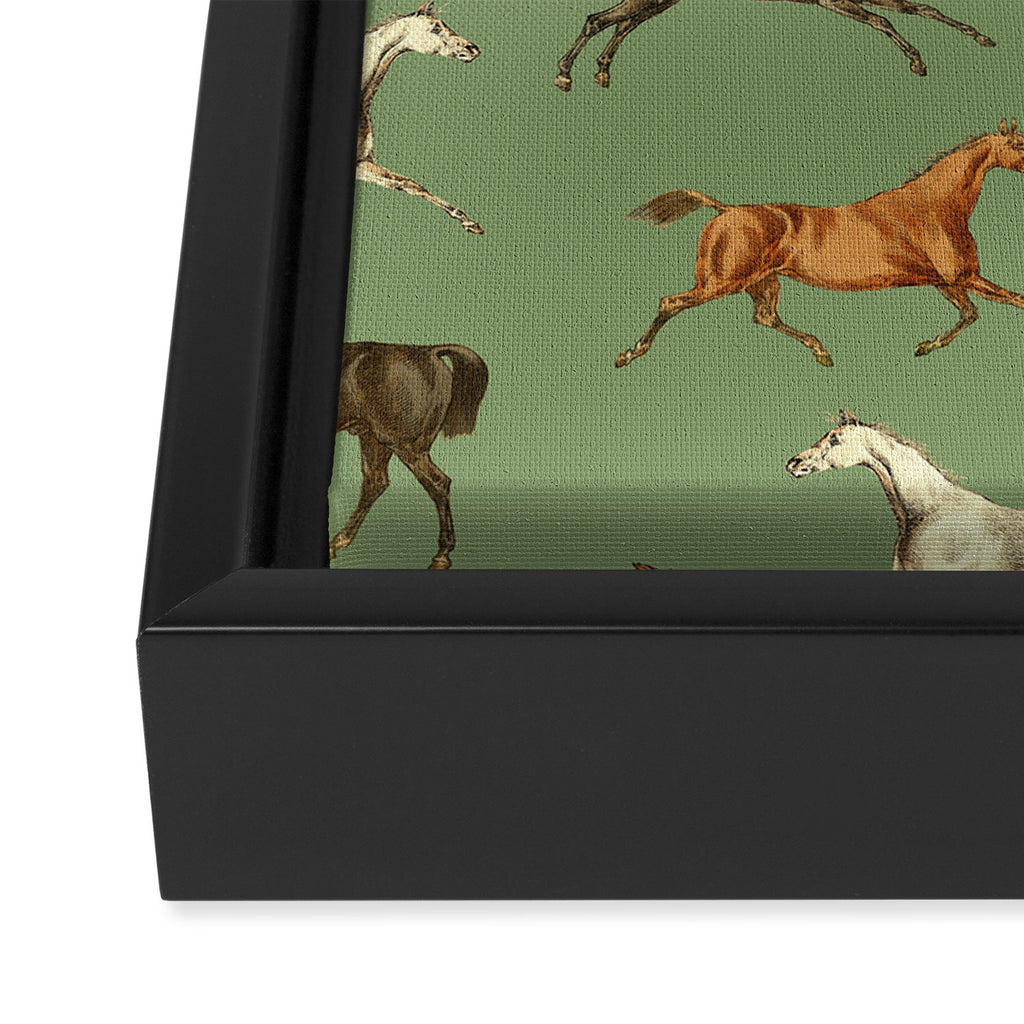 Wild Horses  Sage Green Toile Pattern  Framed Canvas Print Gallery Image 3
