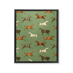 Wild Horses  Sage Green Toile Pattern  Framed Canvas Print Gallery Image 8
