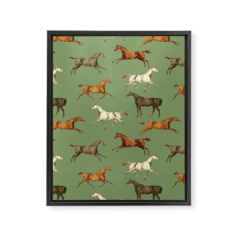 Wild Horses  Sage Green Toile Pattern  Framed Canvas Print Gallery Image 8