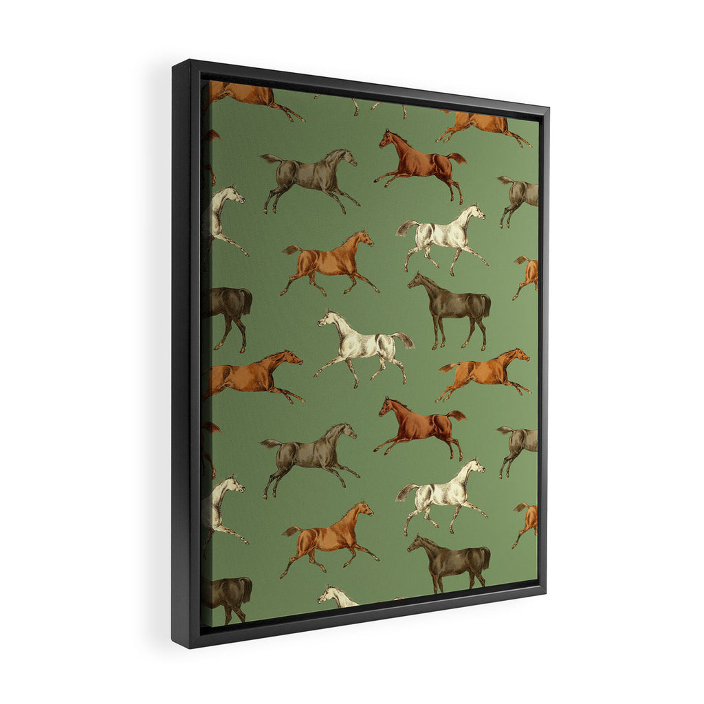 Wild Horses  Sage Green Toile Pattern  Framed Canvas Print Gallery Image 2