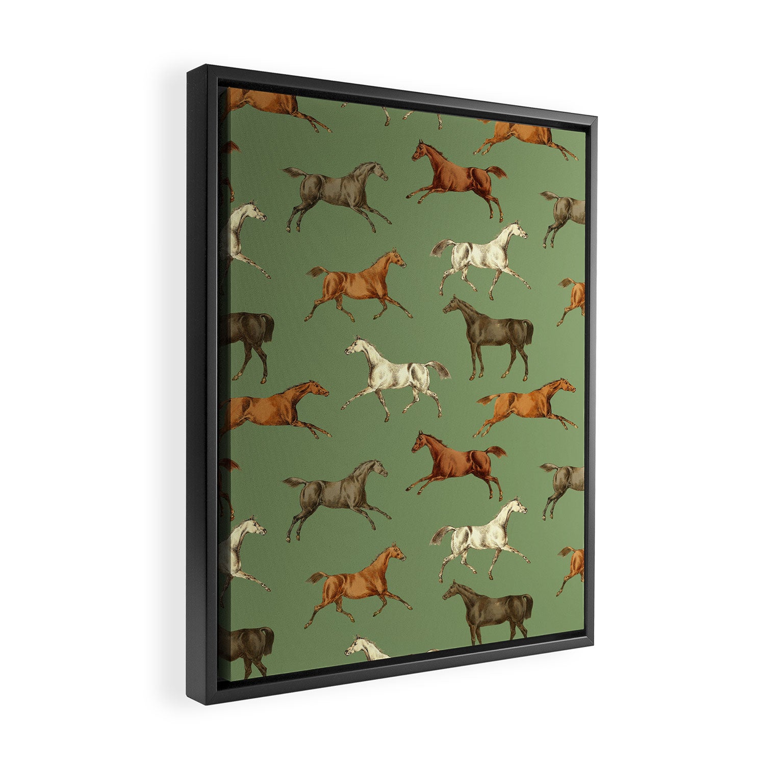 Wild Horses  Sage Green Toile Pattern  Framed Canvas Print Gallery Image 2