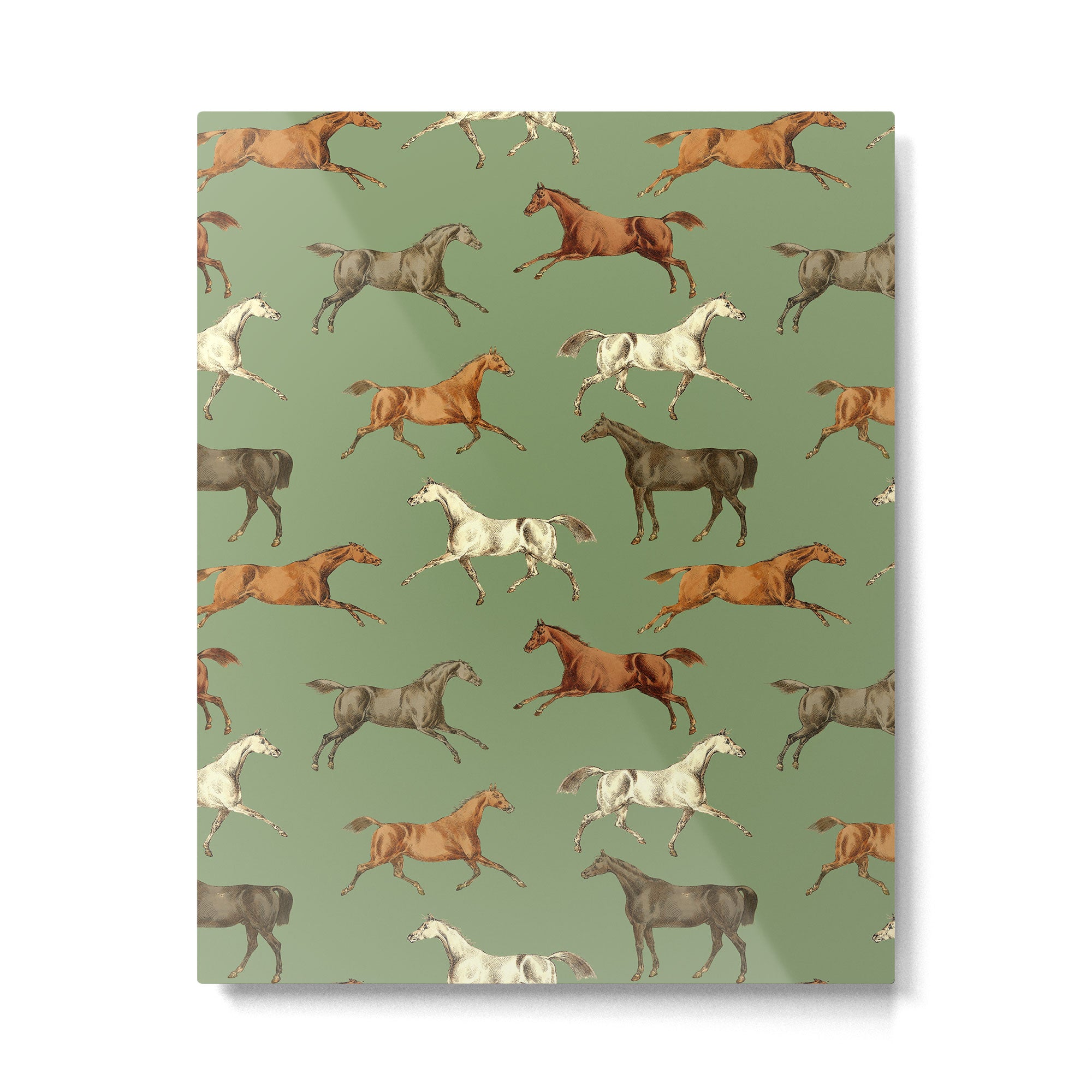 Wild Horses  Sage Green Toile Pattern  Metal Print Gallery Image 6