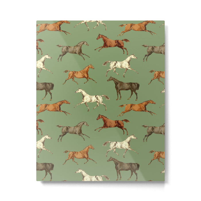 Wild Horses  Sage Green Toile Pattern  Metal Print Gallery Image 1