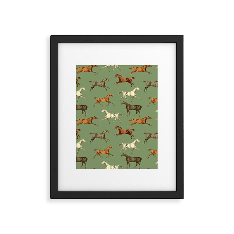 Wild Horses  Sage Green Toile Pattern  Framed Art Print Gallery Image 6
