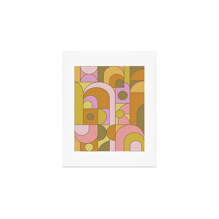 Abstract Bauhaus Shapes pink gold and olive green Art Print Gallery Image 1