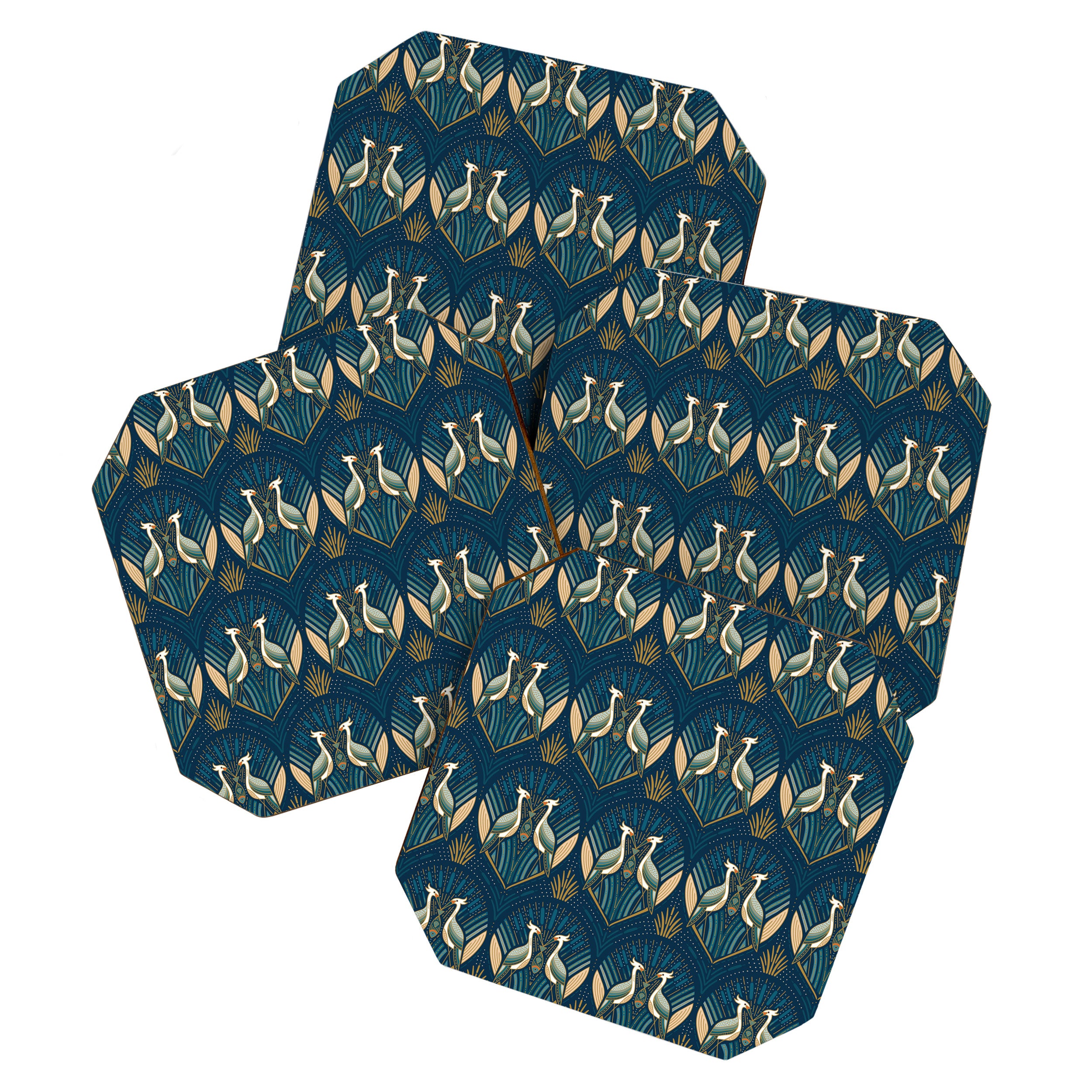 Art Deco Herons - Blue Coaster Gallery Image 1