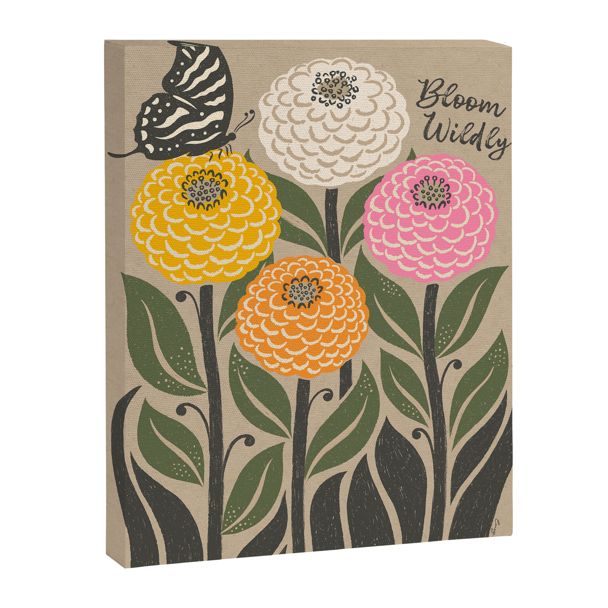 Bloom Wildly - Colorful Zinnia Flowers and Butterfly Canvas Print Gallery Image 8