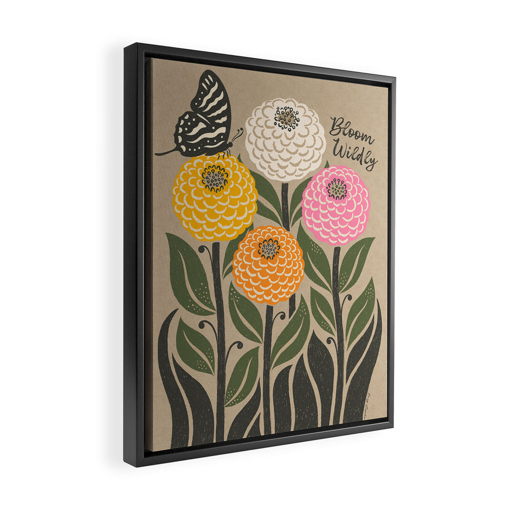 Bloom Wildly - Colorful Zinnia Flowers and Butterfly Framed Canvas Print Gallery Image 2