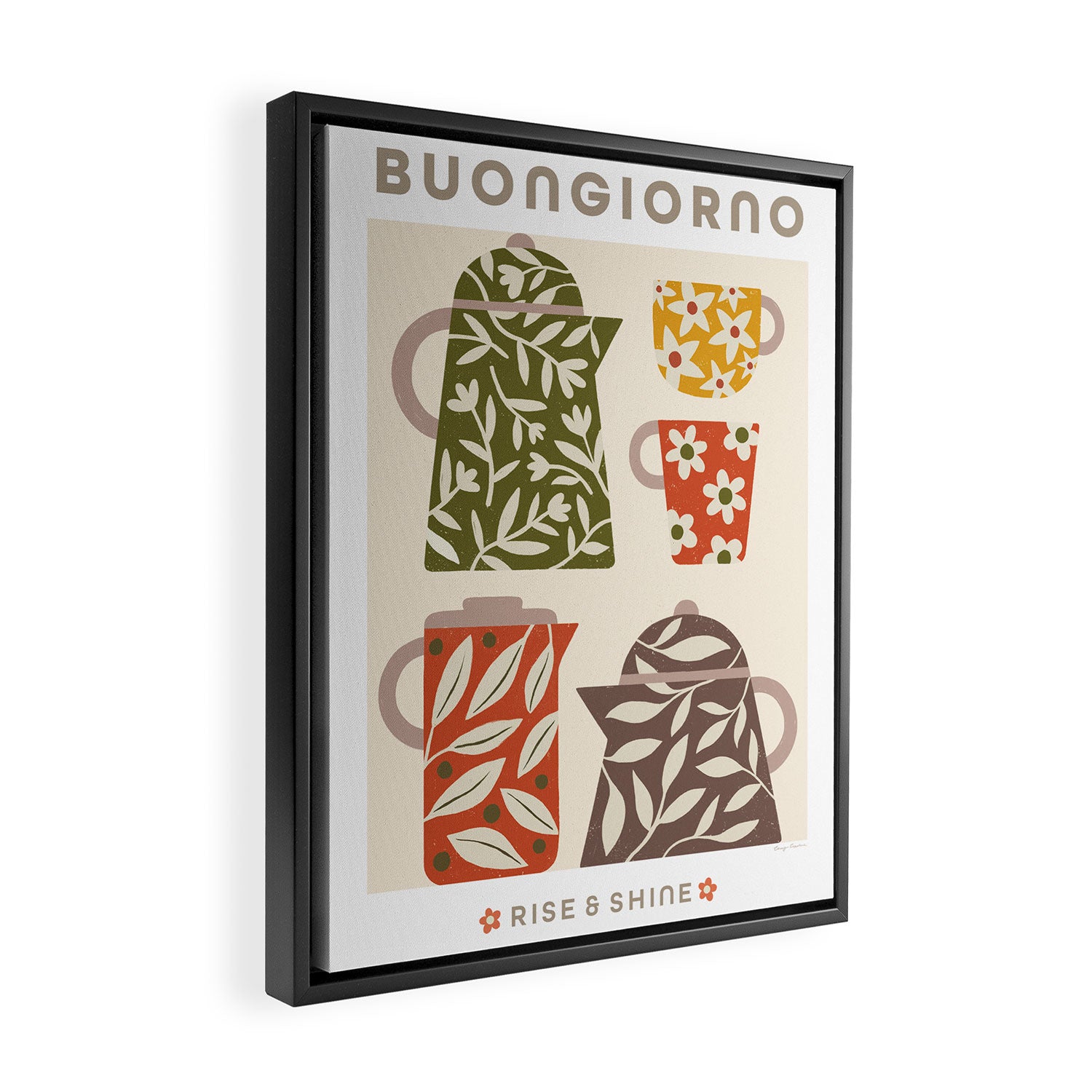 Buongiorno Retro Floral Coffee Framed Canvas Print Gallery Image 2