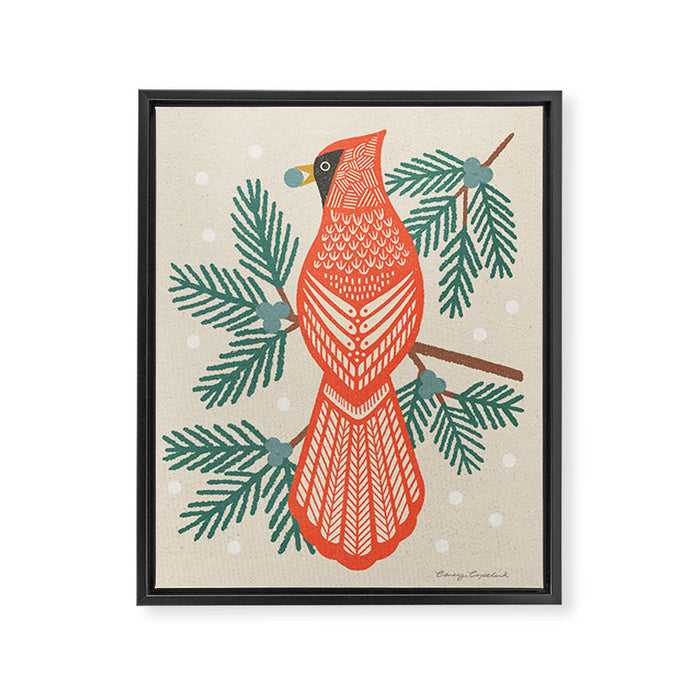 Cardinal Bird and Pine Branches Framed Canvas Print Gallery Image 1