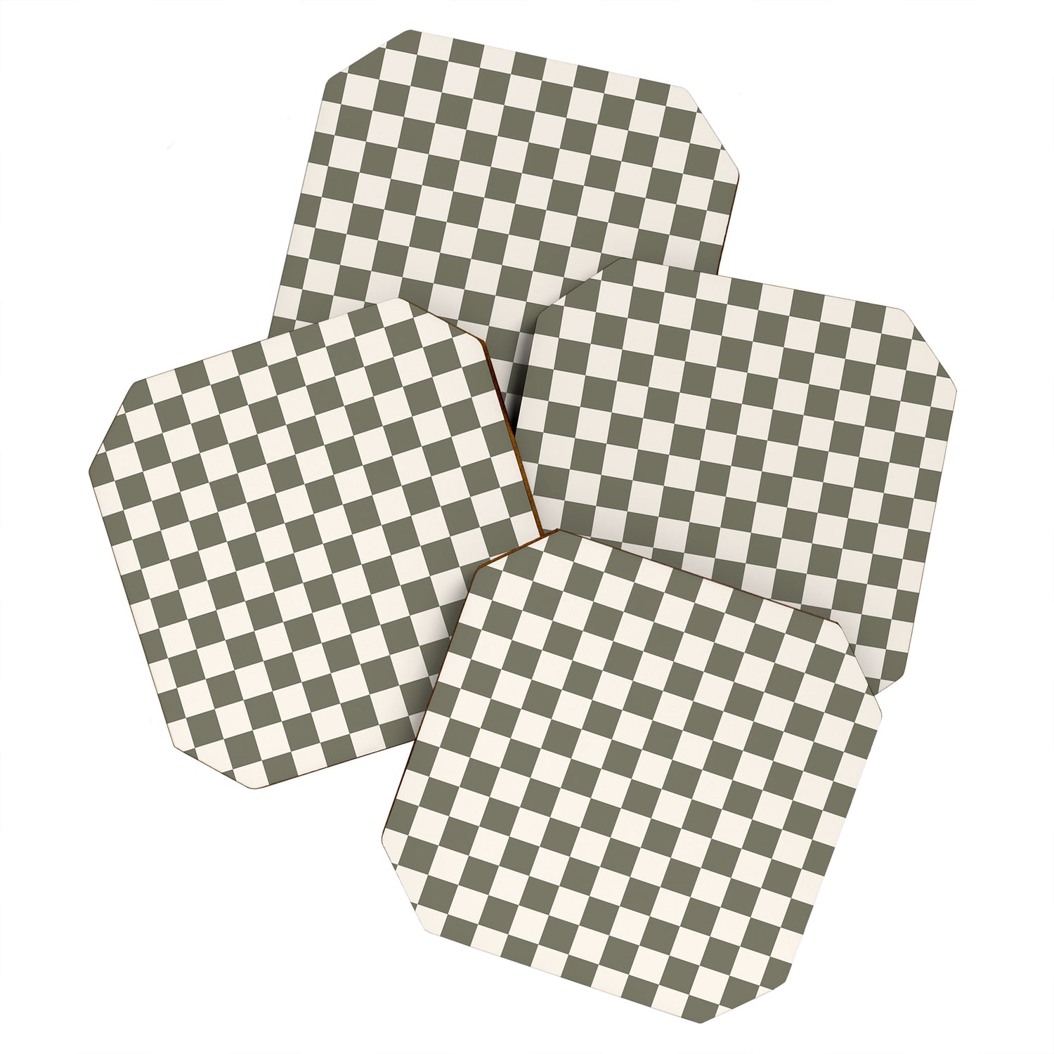 Checkerboard - Olive Green Coaster Gallery Image 1