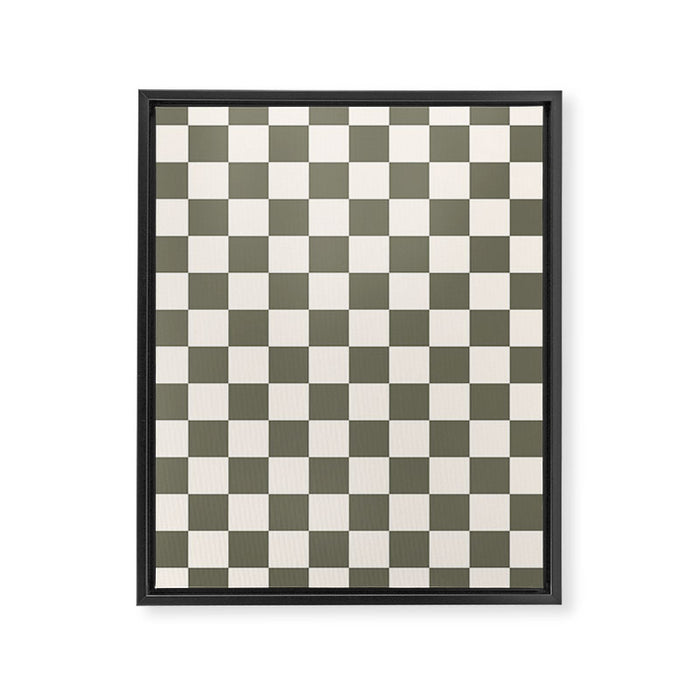 Checkerboard - Olive Green Framed Canvas Print Gallery Image 1
