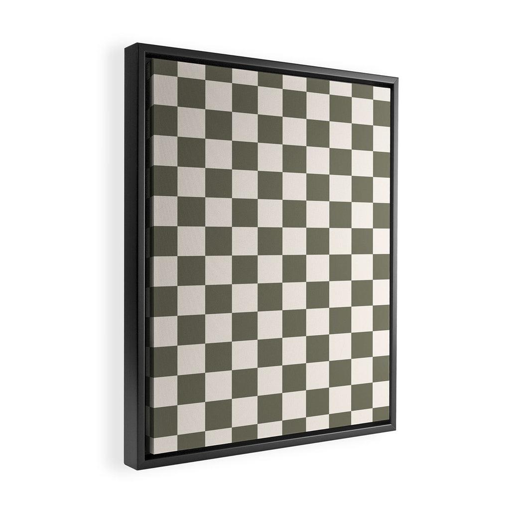 Checkerboard - Olive Green Framed Canvas Print Gallery Image 2