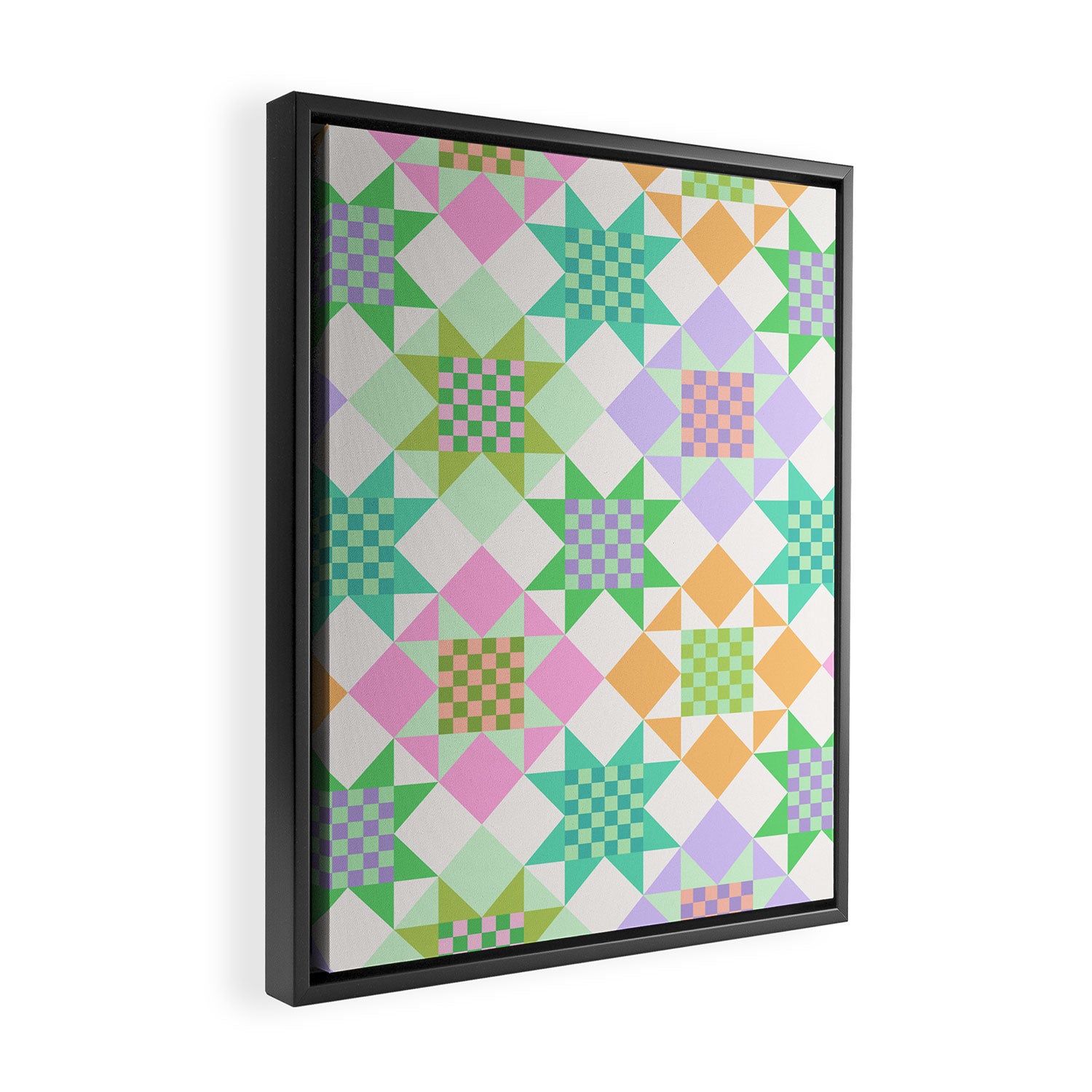 Checkerboard Quilt - Pastel Colors Framed Canvas Print Gallery Image 2