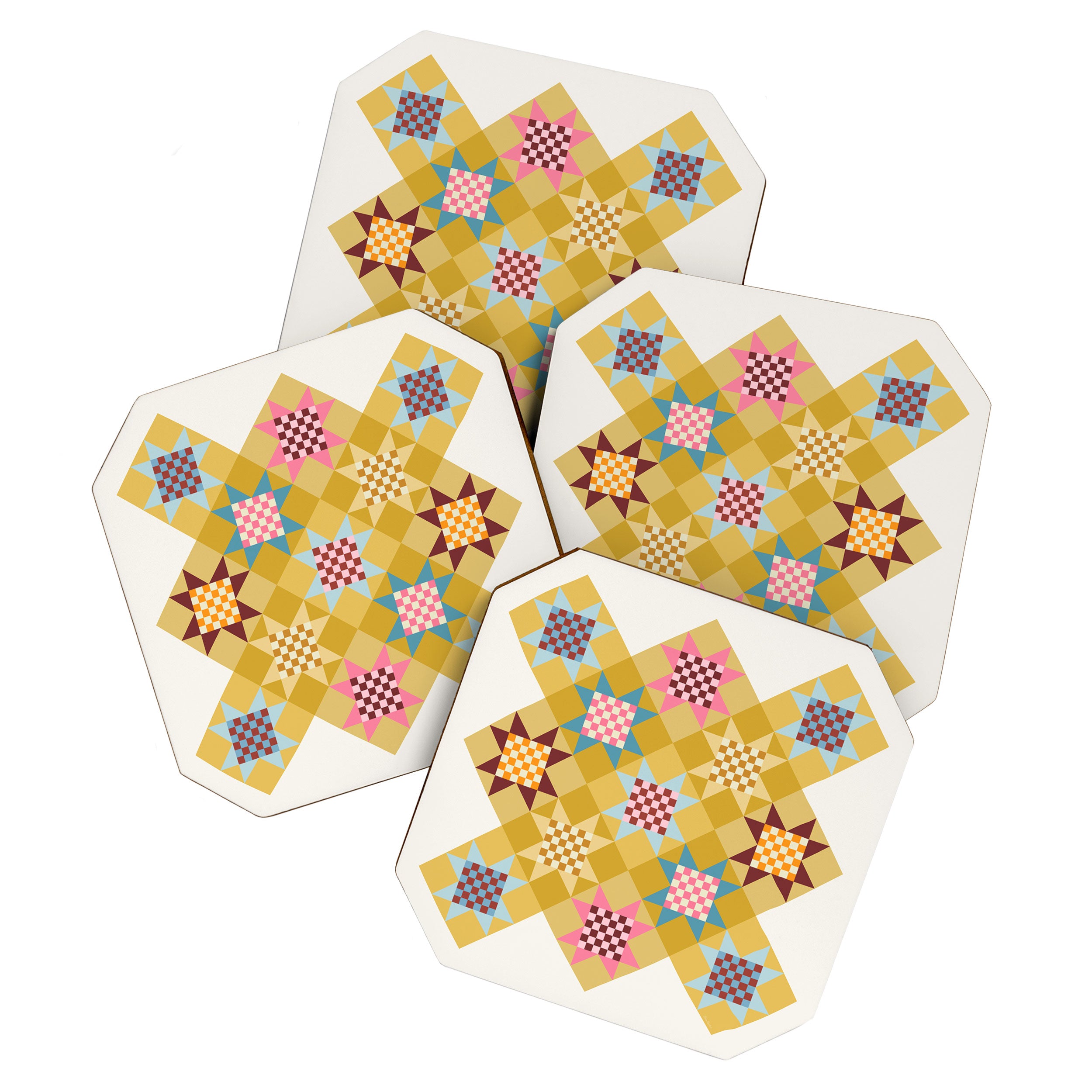 Checkerboard Quilt Shapes - Multicolor Gold Coaster Gallery Image 1
