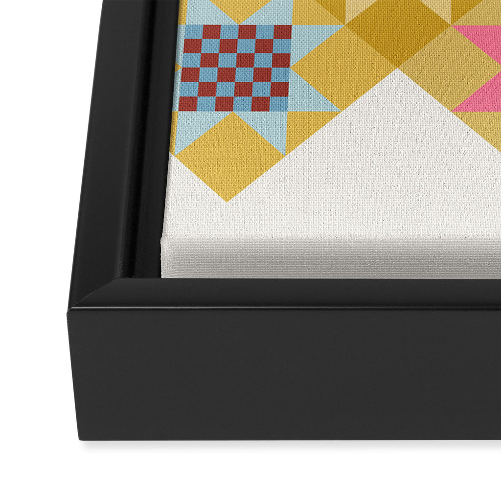 Checkerboard Quilt Shapes - Multicolor Gold Framed Canvas Print Gallery Image 3