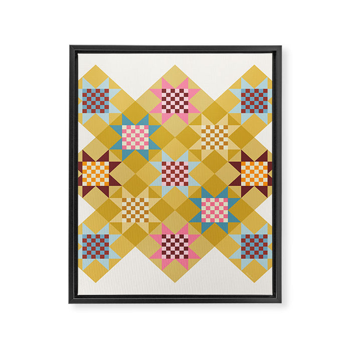 Checkerboard Quilt Shapes - Multicolor Gold Framed Canvas Print Gallery Image 1