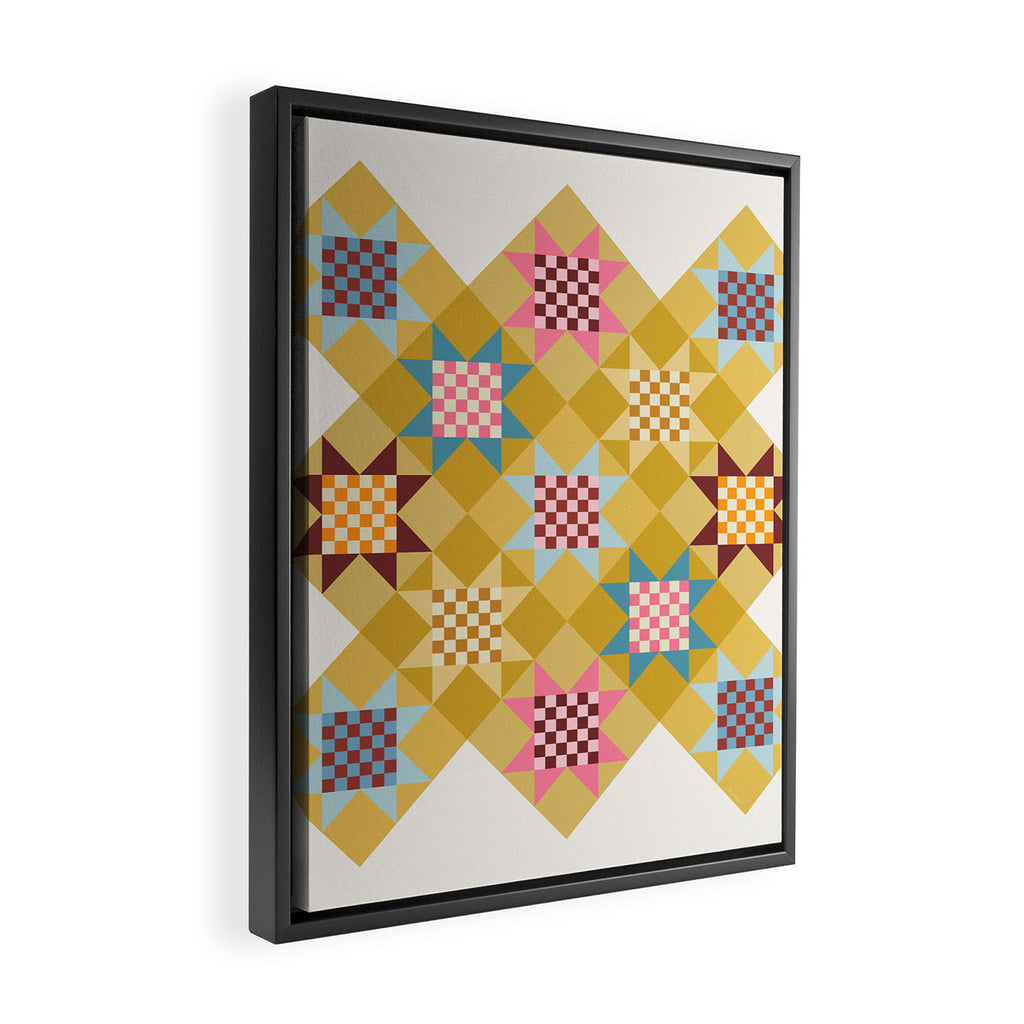 Checkerboard Quilt Shapes - Multicolor Gold Framed Canvas Print Gallery Image 2