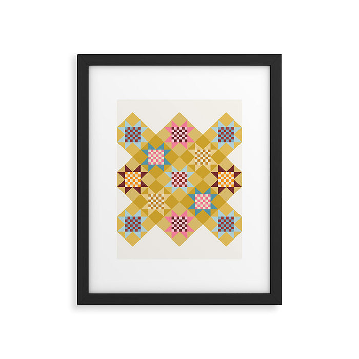 Checkerboard Quilt Shapes - Multicolor Gold Framed Art Print Gallery Image 1