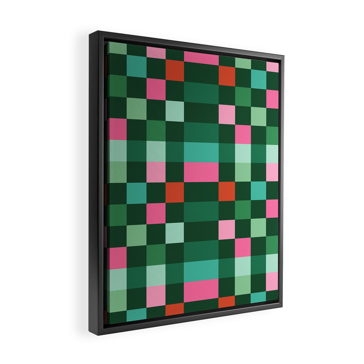 Christmas Checks Pattern - Green Red and Pink Framed Canvas Print Gallery Image 2