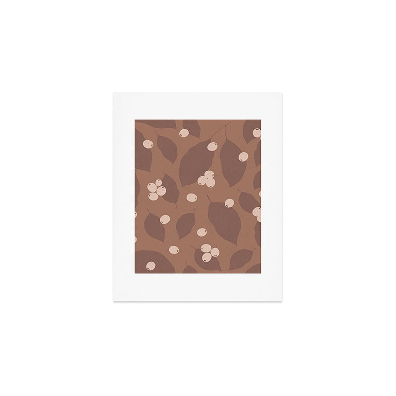 Coffee Leaves and Berries - Mocha Mousse Art Print Gallery Image 1
