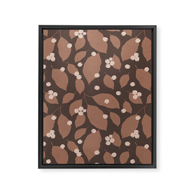 Coffee Leaves and Berries - Mocha Mousse Dark Framed Canvas Print Gallery Image 8