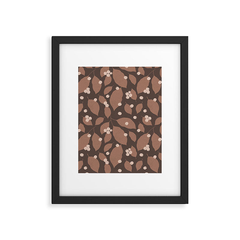 Coffee Leaves and Berries - Mocha Mousse Dark Framed Art Print Gallery Image 6