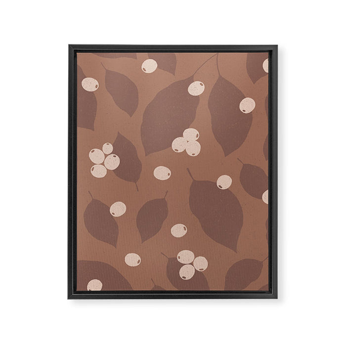 Coffee Leaves and Berries - Mocha Mousse Framed Canvas Print Gallery Image 1