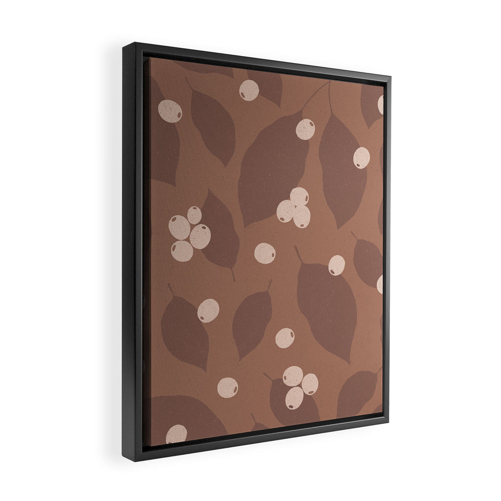 Coffee Leaves and Berries - Mocha Mousse Framed Canvas Print Gallery Image 2