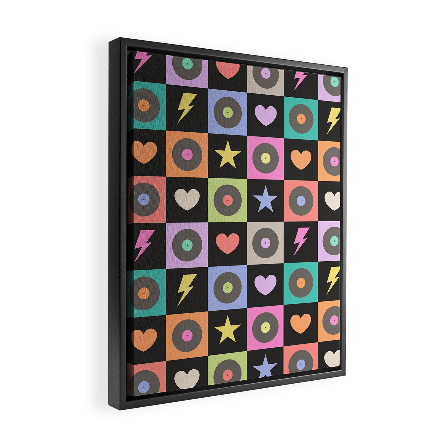 Colorful Checkerboard 80s Framed Canvas Print Gallery Image 2